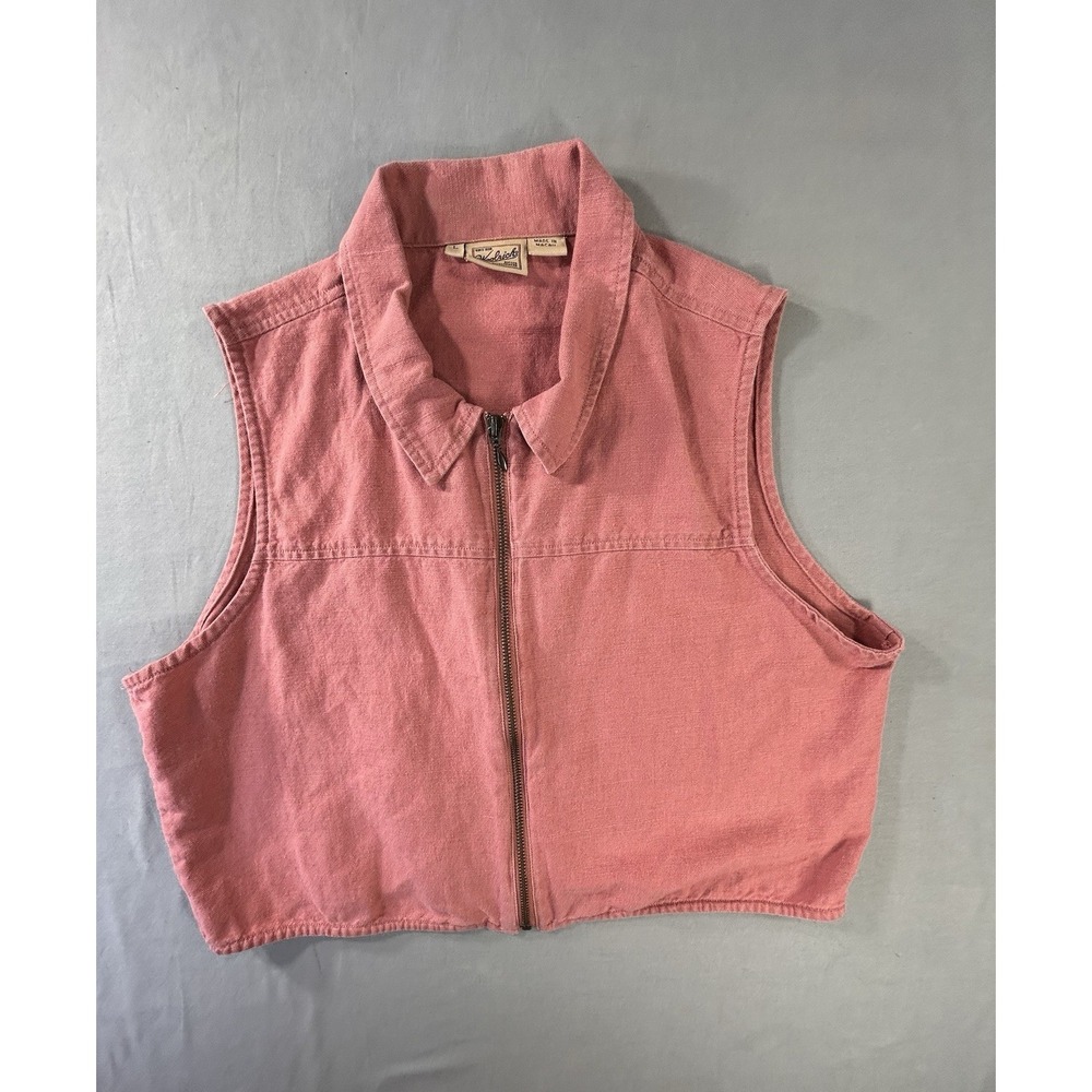 Vintage Woolrich Women's Large Cropped‎ Full Zip Vest Linen Western Cowgirl